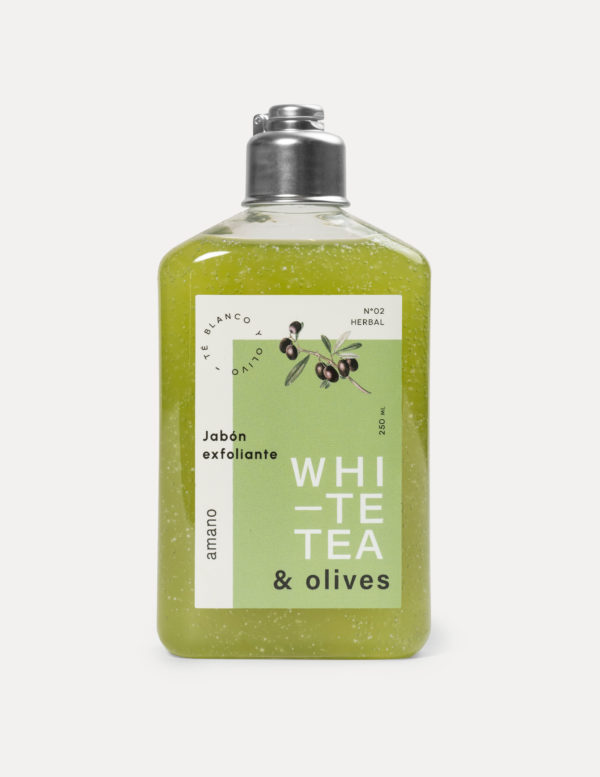 Jabón exfoliante botella  White Tea & Olives 250ML
